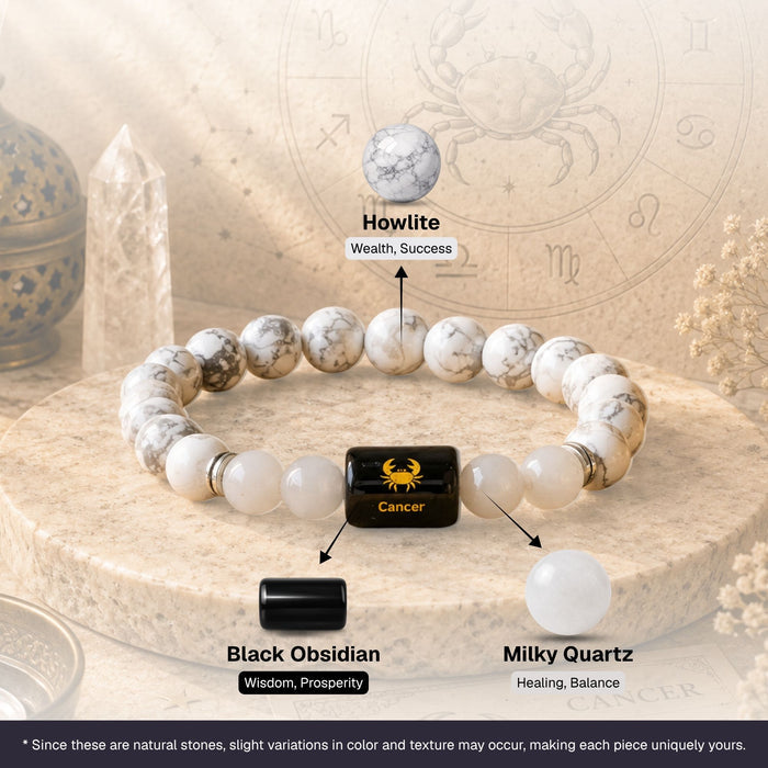 Howlite & Milky Quartz Zodiac Band for Cancer (कर्क राशि)