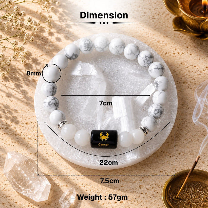 Howlite & Milky Quartz Zodiac Band for Cancer (कर्क राशि)