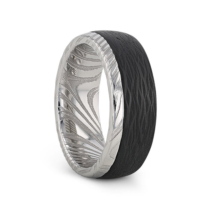 HUDSON Damascus Steel Ring with Wave Pattern Carbon Fiber - 8mm