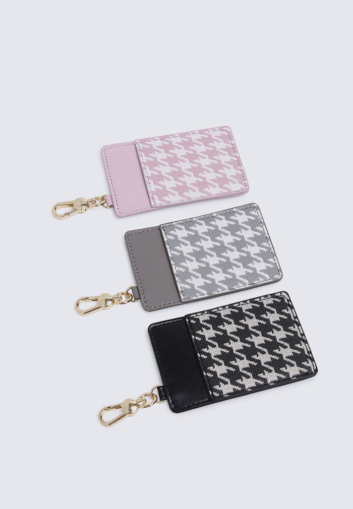 Jess-Houndstooth-Print Card Holder (Grey)