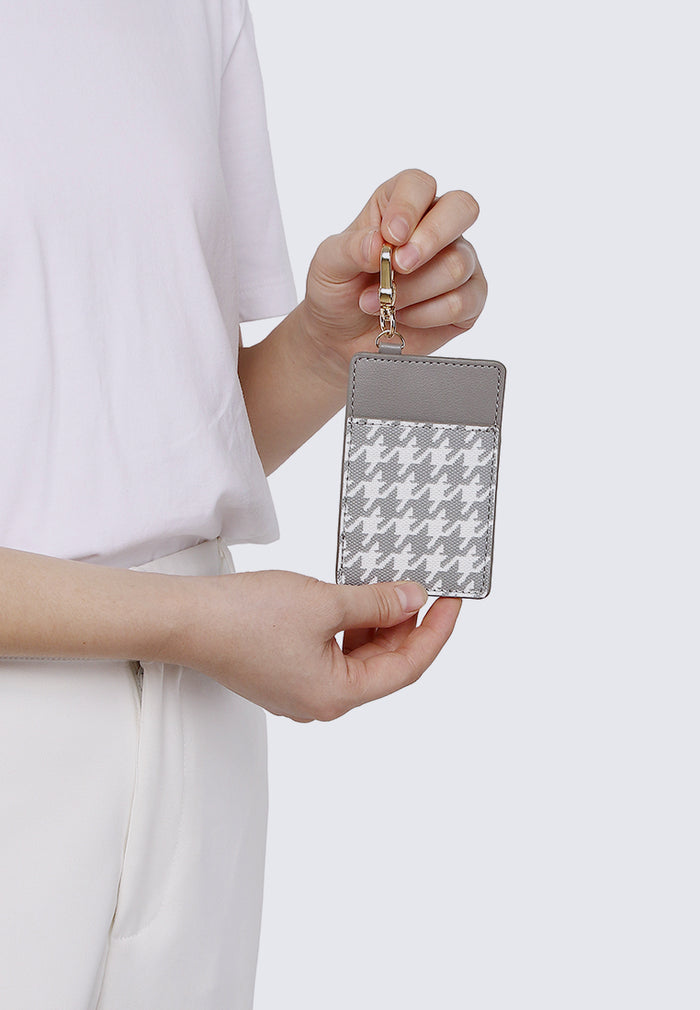 Jess-Houndstooth-Print Card Holder (Grey)