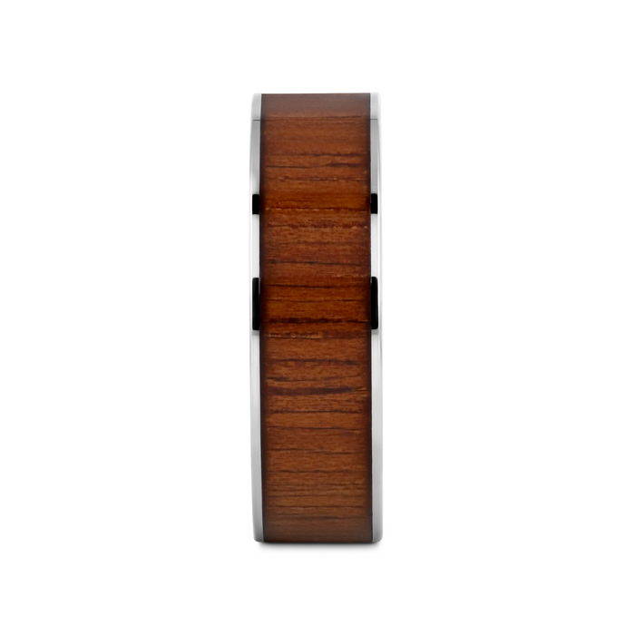 KALANI Flat Tungsten Carbide Wedding Band with Rare Koa Wood Inlay and Polished Edges - 6mm - 10mm
