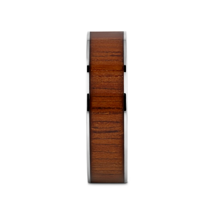 KALANI Flat Tungsten Carbide Wedding Band with Rare Koa Wood Inlay and Polished Edges - 6mm - 10mm