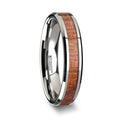 KHAYA Tungsten Band with Polished Bevels and Real Hardwood Mahogany Inlay - 4mm - 10mm