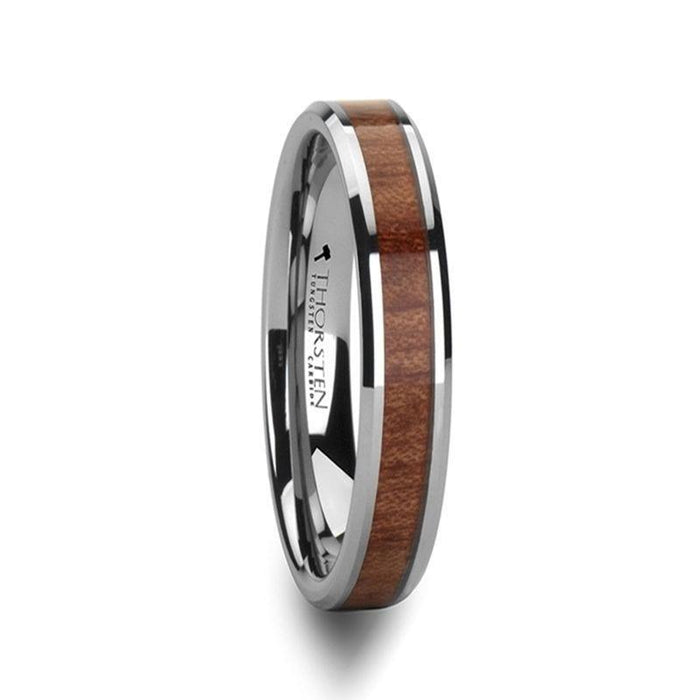 KODIAK Tungsten Wedding Band with Bevels and Rosewood Inlay - 4mm - 12mm
