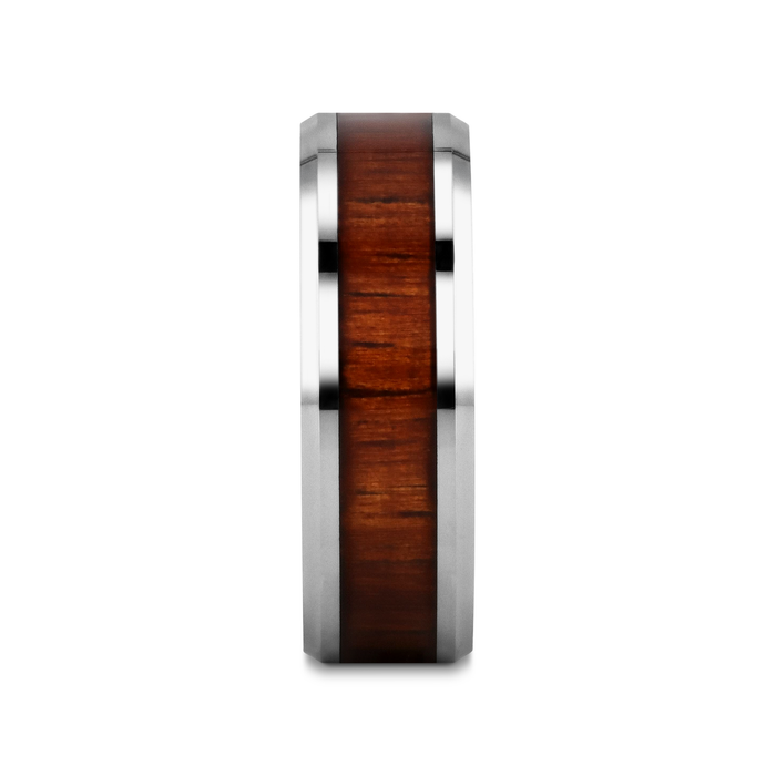 KONA Koa Wood Inlaid Tungsten Carbide Ring with Bevels - 4mm - 12mm