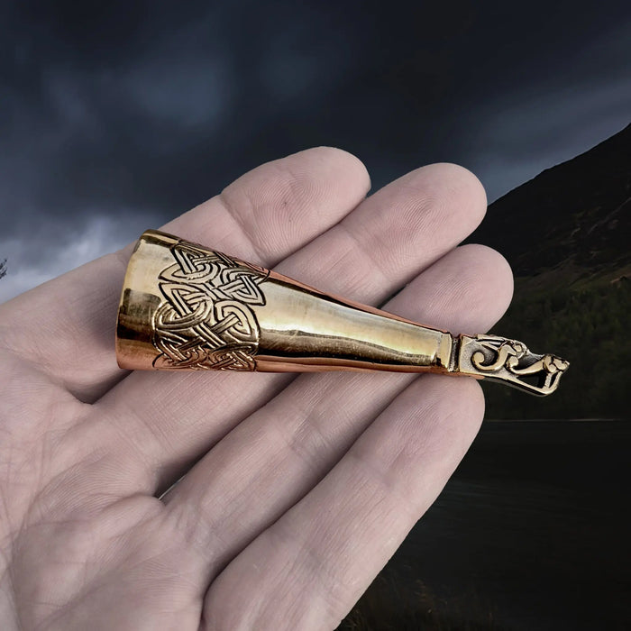 Bronze Viking Drinking Horn Finial with Gotlandic Dragon Head on Hand