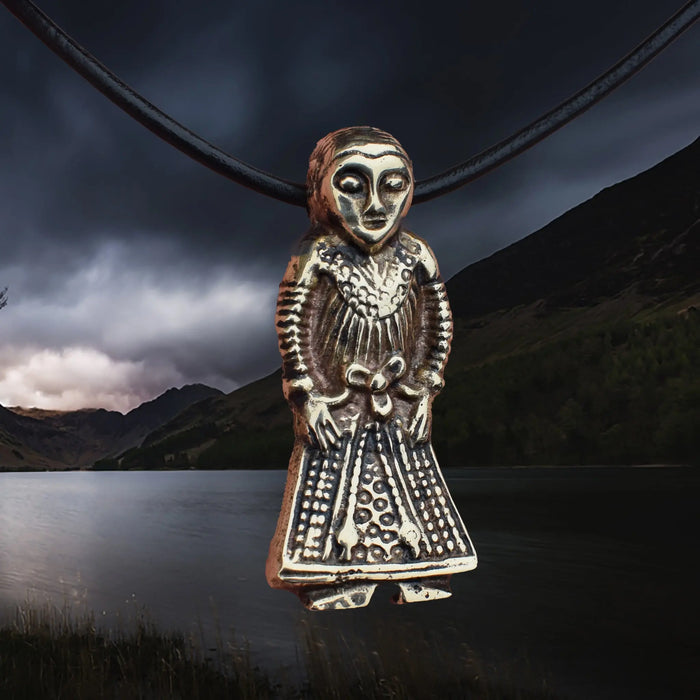 Large Bronze Viking Woman Pendant Replica from Revninge, Denmark on Leather Cord