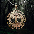 Large Bronze Yggdrasil Runic Pendant - Viking Jewelry