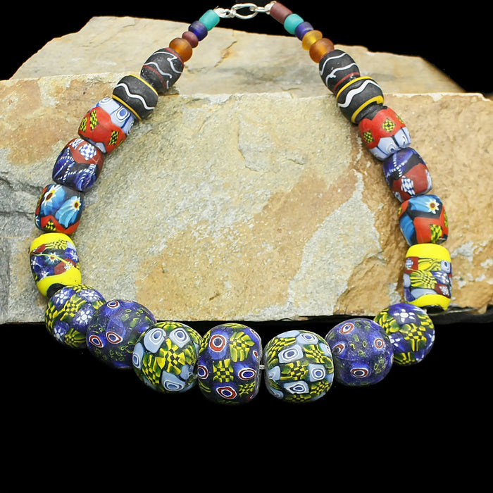 Large Glass Bead Viking Necklace from Birka on Rock