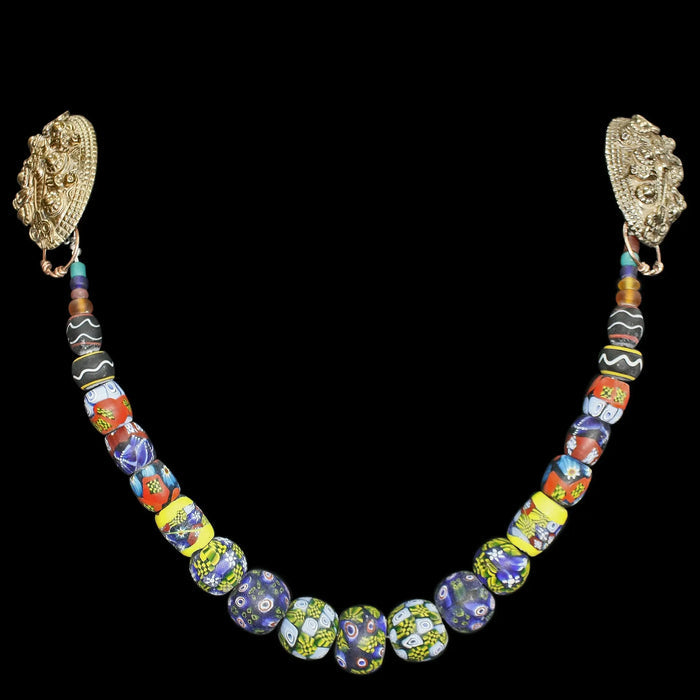 Large Glass Bead Viking Necklace from Birka On Tortoise Brooches