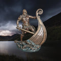 Hand-Painted Large Statue of a Norse Warrior Leader in Solid Resin, with Sword, Shield & Ship