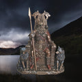 Hand-Painted Large Statue of the Norse God Odin in Solid Resin with His Spear Gungnir, wolves Geri & Freki & ravens - Hugin & Munin