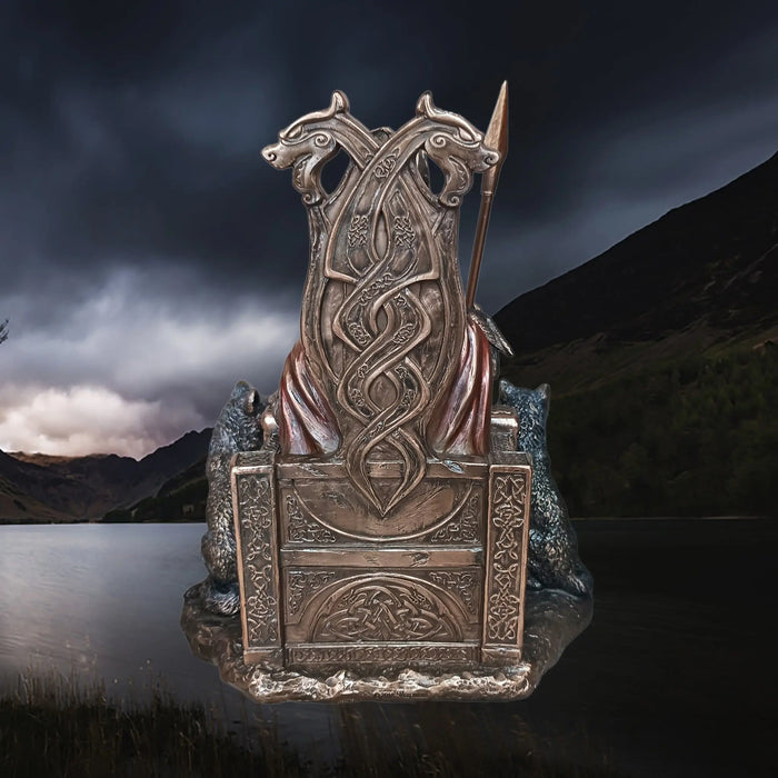 Hand-Painted Large Seated Statue of the Norse God Odin in Solid Resin - Back View