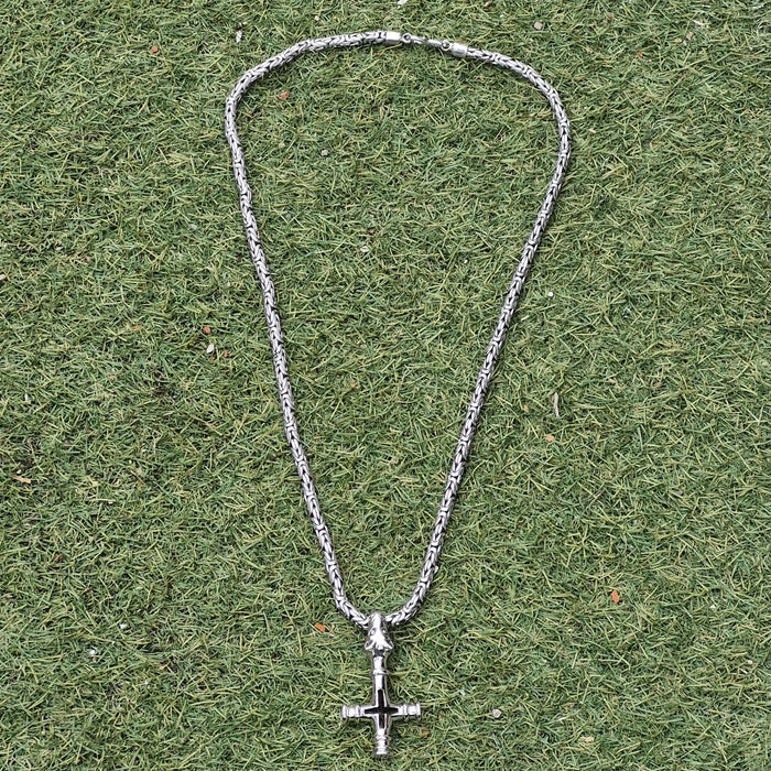 Large Silver Icelandic Wolf Cross Hammer Replica Pendant on 5mm Silver King Chain