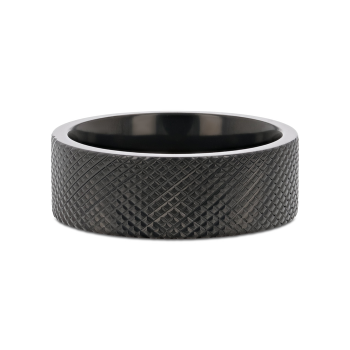 MIDNIGHT Flat Black Titanium Ring with Knurled Finish - 8mm