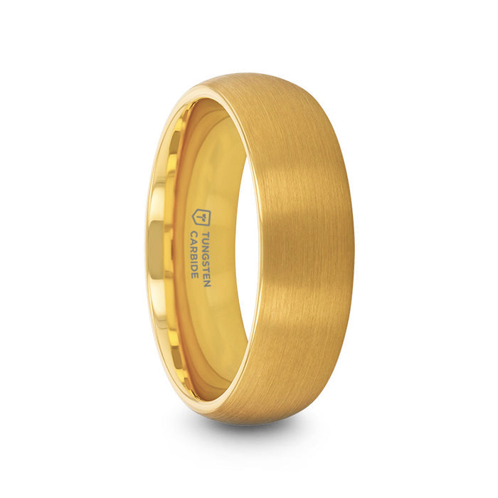 MILLER Gold Plated Tungsten Domed Ring with Brushed Finish - 8mm