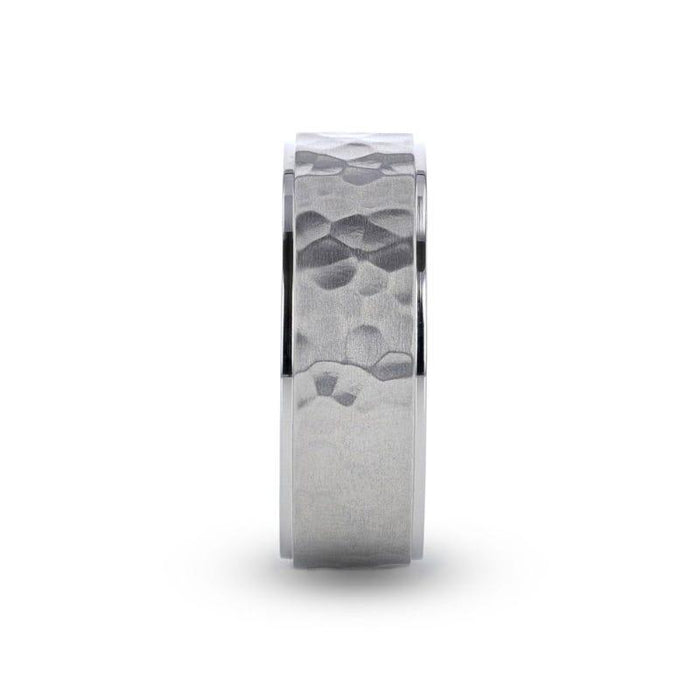 MINISTER Titanium Ring with Raised Hammered Finish and Polished Step Edges - 8mm