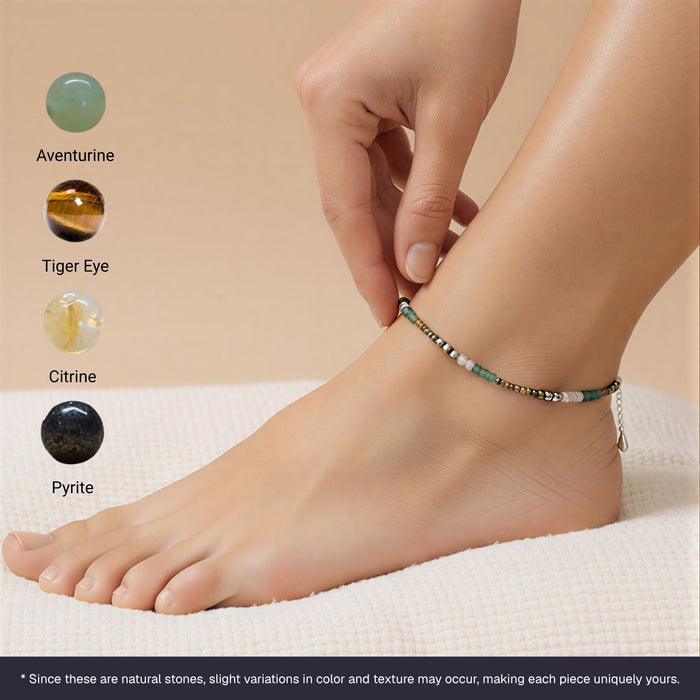 Money Magnet Anklet with Pyrite, Tiger Eye, Citrine & Aventurine Beads