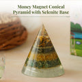 Money Magnet Conical Pyramid with Selenite Base for Vaastu