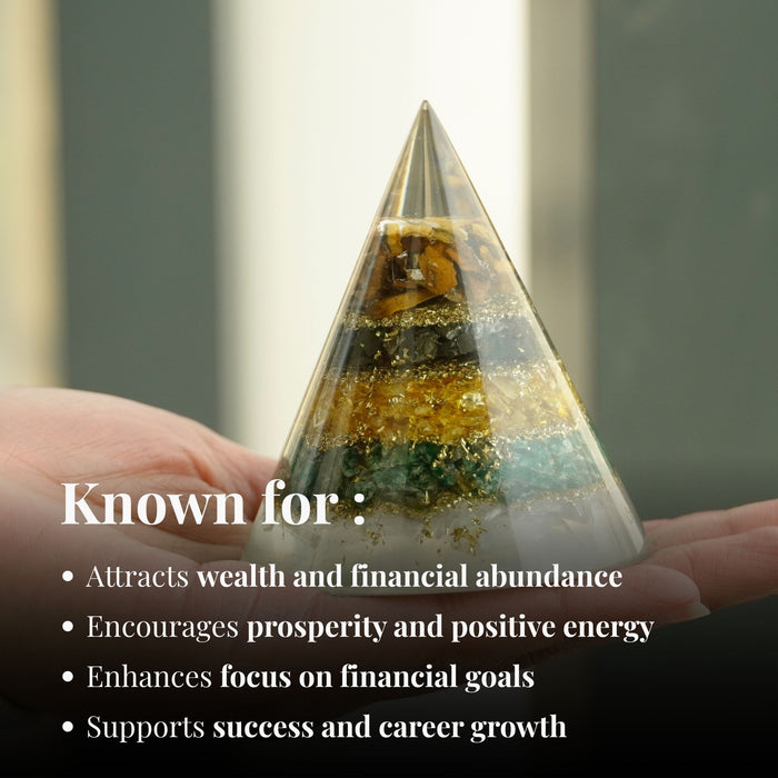 Money Magnet Conical Pyramid with Selenite Base for Vaastu