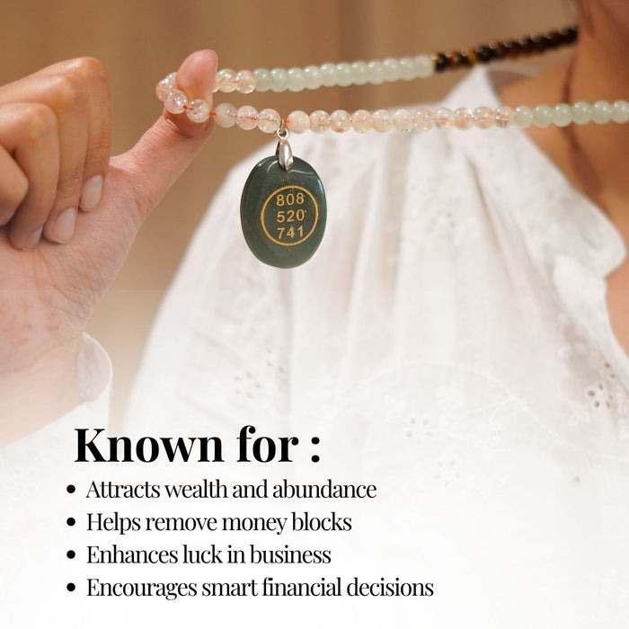 Money Magnet Fusion Mala with Zibu Pendant - Pyrite, Tiger Eye, Citrine & Aventurine Beads
