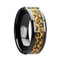 NAMIBIA Black Ceramic Wedding Band with Cheetah Print Animal Design Inlay - 6mm & 8mm