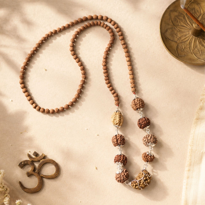 Navgrah Raksha Kavach Mala with 1-9 Mukhi Rudraksha