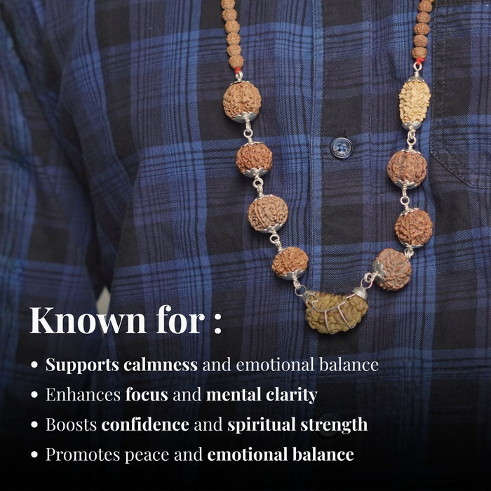 Navgrah Raksha Kavach Mala with 1-9 Mukhi Rudraksha
