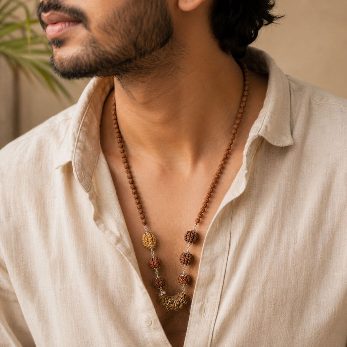 Navgrah Raksha Kavach Mala with 1-9 Mukhi Rudraksha