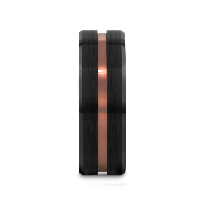NEVAN Flat Brushed Black Tungsten Men’s Wedding Band with Espresso Groove Center - 8mm