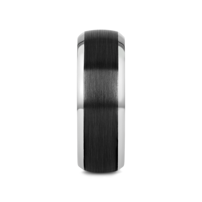 NOLAN Brushed Domed Black Titanium Wedding Band with Polished Beveled Edges - 8mm