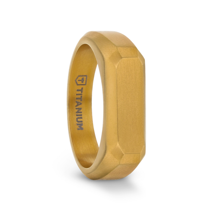 ORIOLE Brushed Gold Plated Titanium Signet Ring - 6mm
