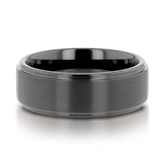 ORION Flat Black Tungsten Ring with Brushed Raised Center & Polished Step Edges - 6mm - 8mm