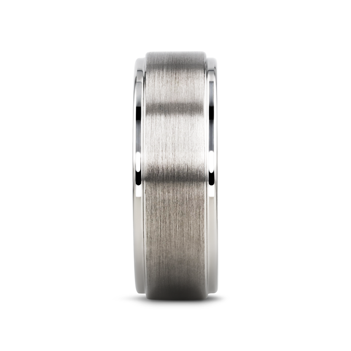 ORLOFF White Tungsten Ring with Raised Brush Finished Center - 6mm & 8mm