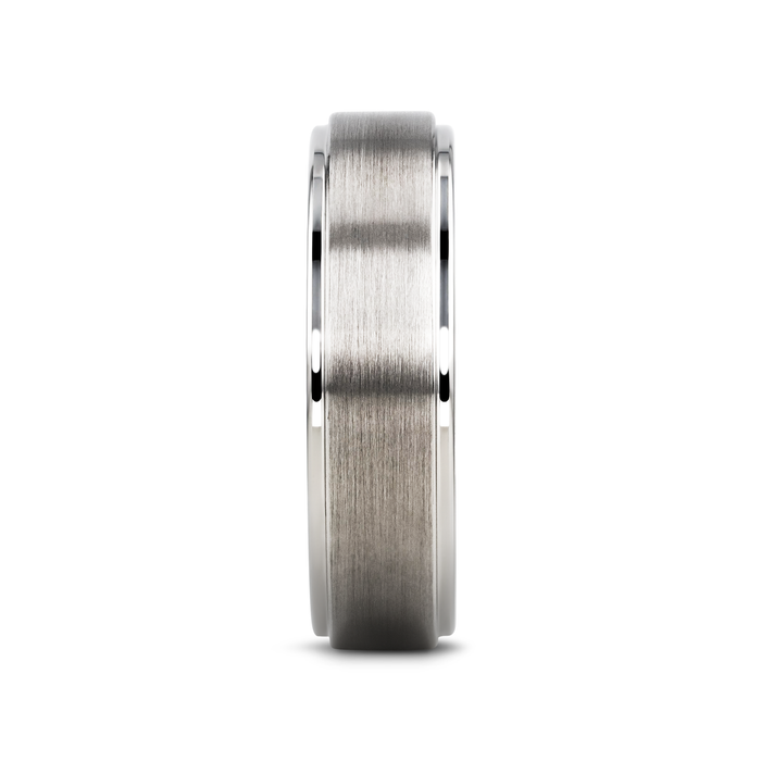 ORLOFF White Tungsten Ring with Raised Brush Finished Center - 6mm & 8mm