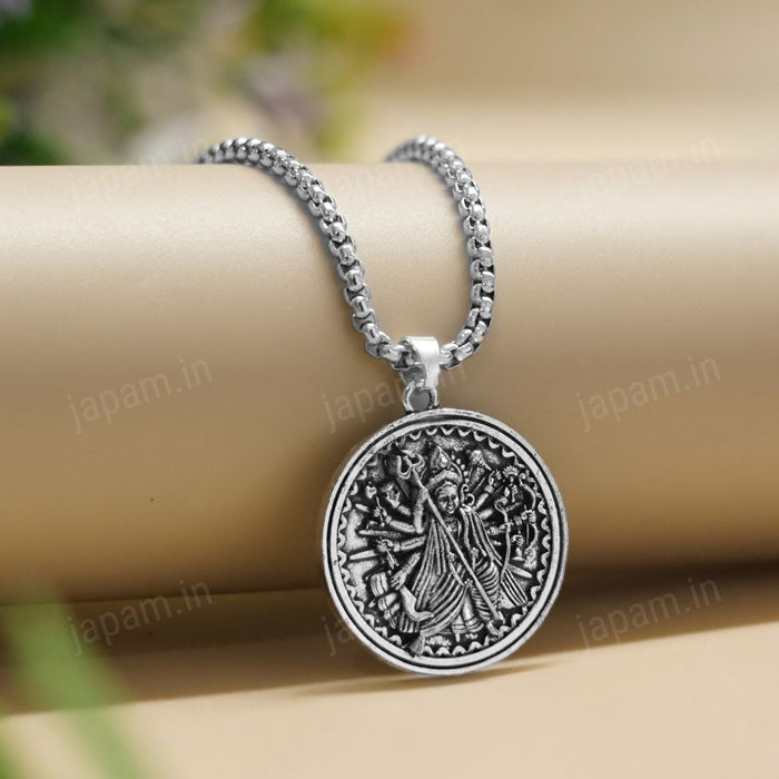 Oxi Silver Dashbhuja Durga Maa Necklace