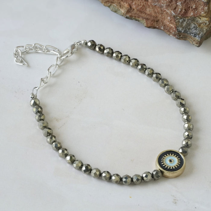 Pyrite Evil Eye Charm Bracelet