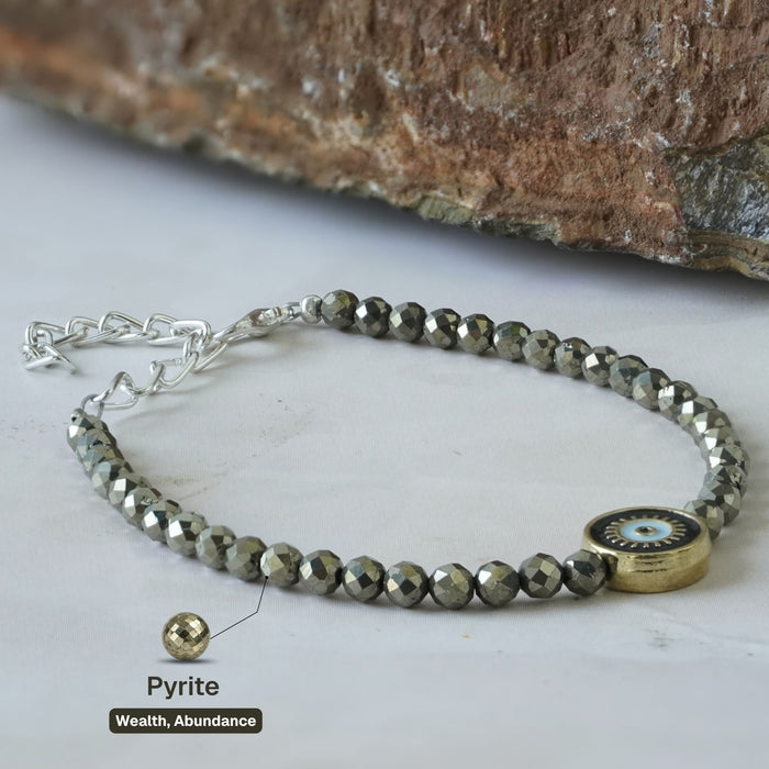Pyrite Evil Eye Charm Bracelet