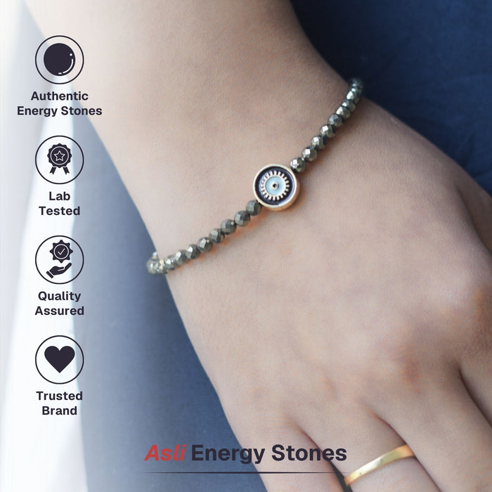 Pyrite Evil Eye Charm Bracelet