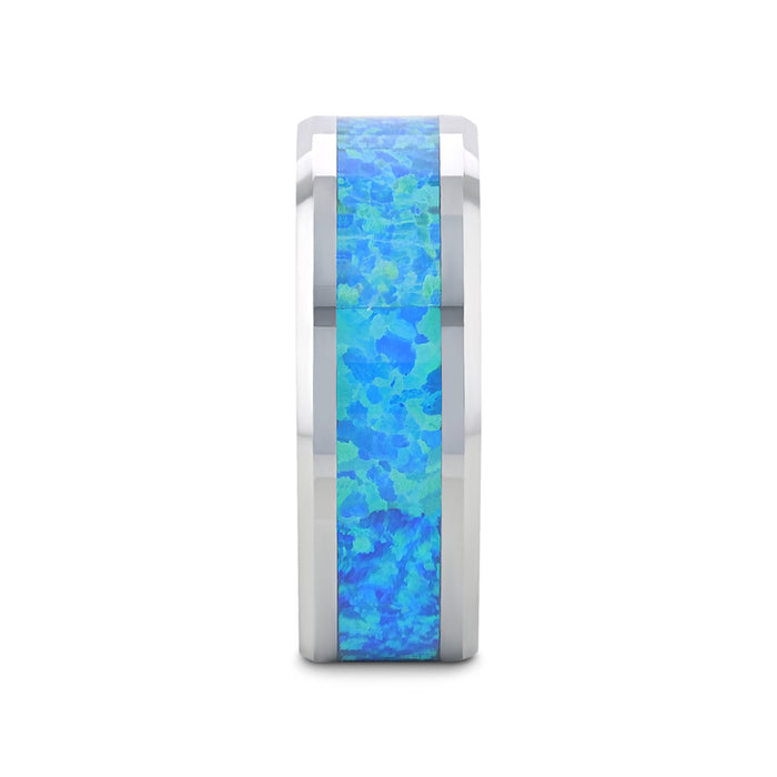 QUASAR Tungsten Wedding Band with Blue Green Opal Inlay - 4mm - 10mm