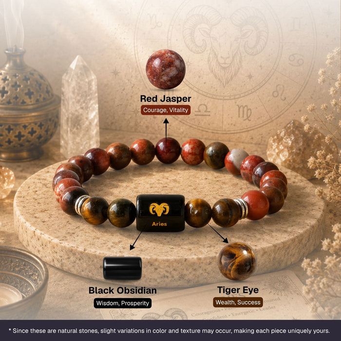 Red Jasper & Tiger Eye Zodiac Band for Aries (मेष राशि)