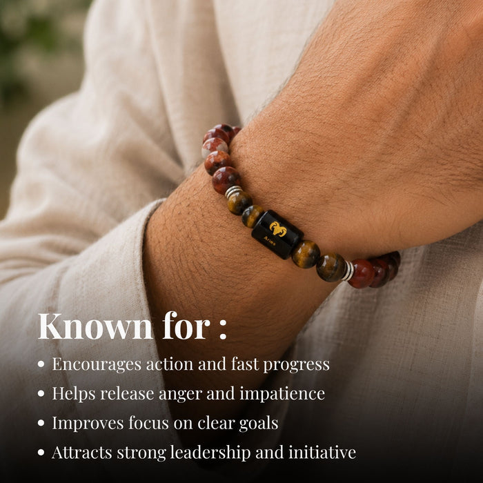 Red Jasper & Tiger Eye Zodiac Band for Aries (मेष राशि)