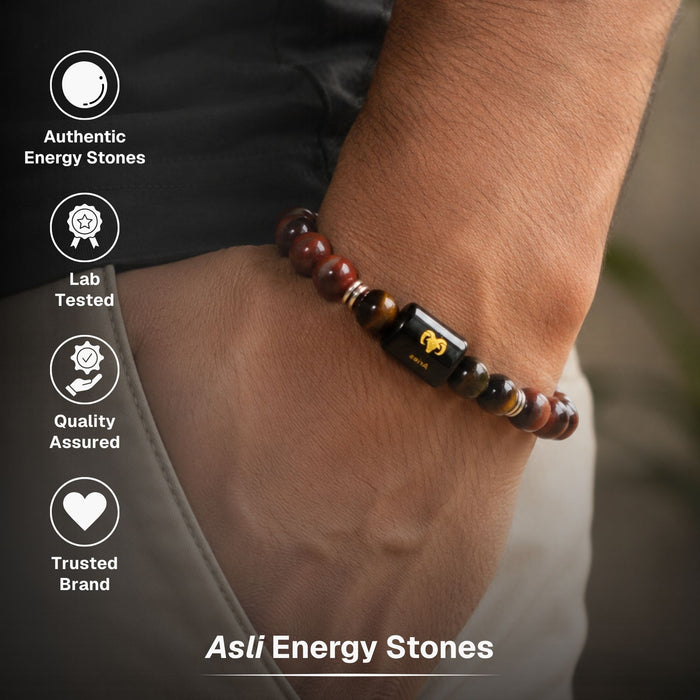 Red Jasper & Tiger Eye Zodiac Band for Aries (मेष राशि)