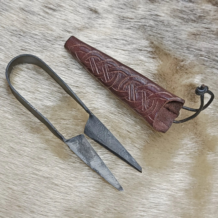 Snips With Handmade Leather Knotwork Sheath