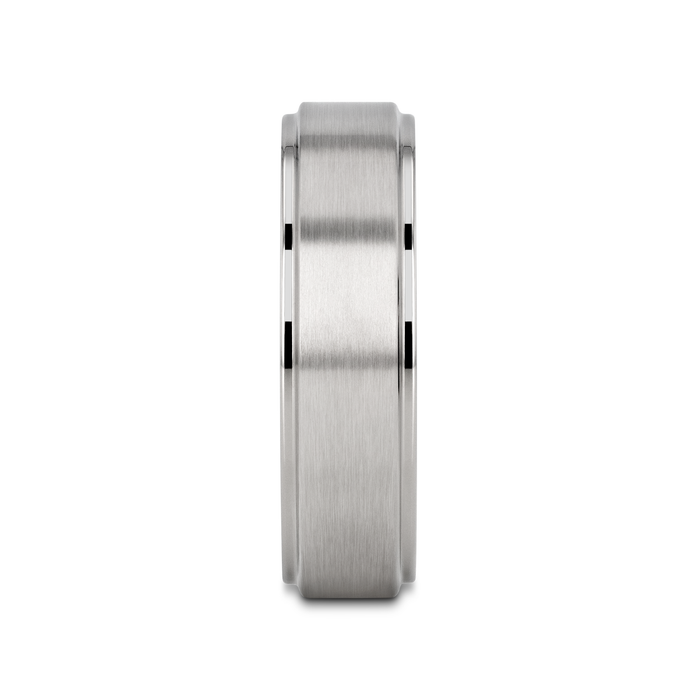 RHINOX Brushed Raised Center Men’s Titanium Wedding Ring with Polished Step Edges - 6mm & 8mm