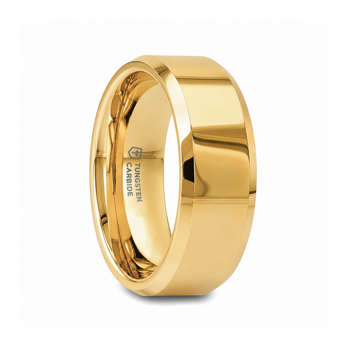 RHODES Gold-Plated Beveled Tungsten Carbide Ring - 4mm - 8mm