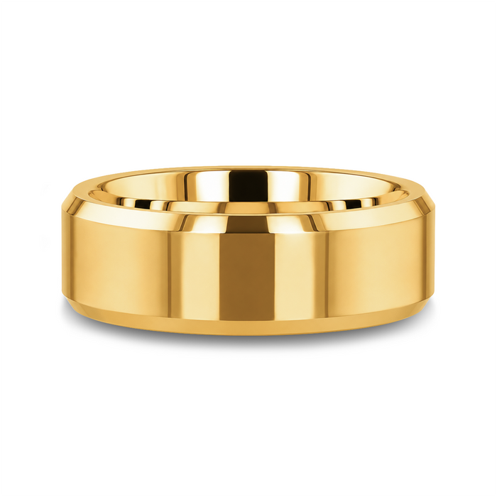 RHODES Gold-Plated Beveled Tungsten Carbide Ring - 4mm - 8mm