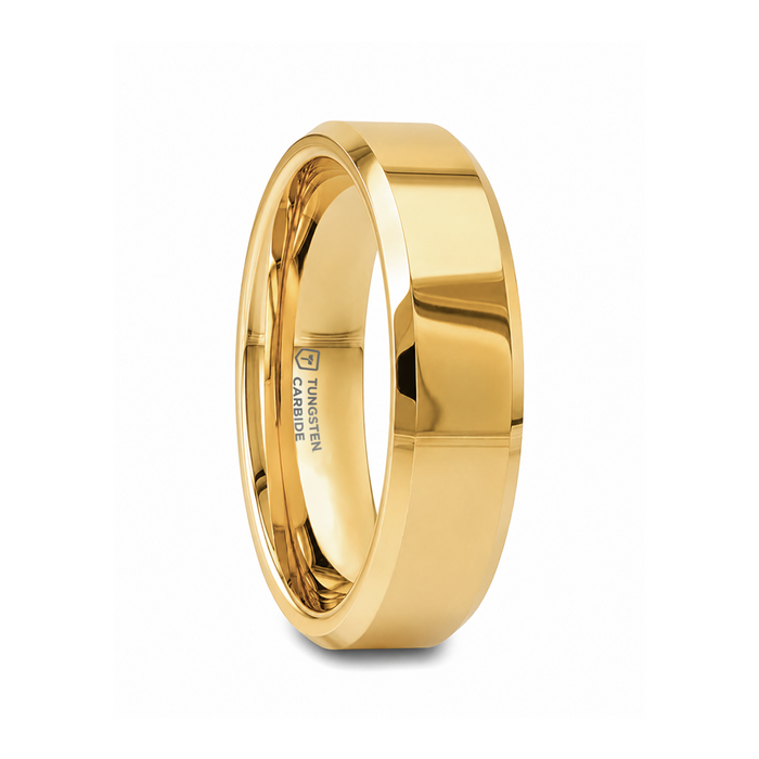 RHODES Gold-Plated Beveled Tungsten Carbide Ring - 4mm - 8mm