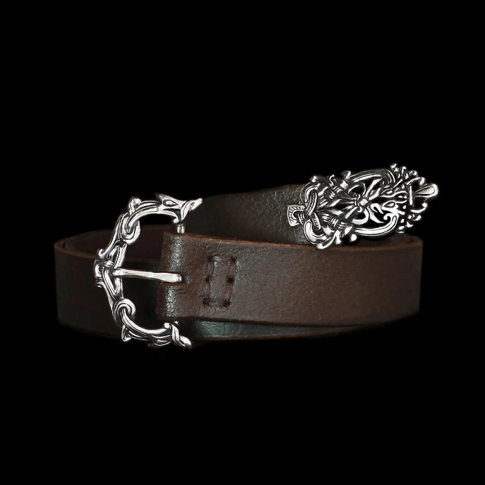 Brown High Status Viking Belt with Silver Ringerike Fittings